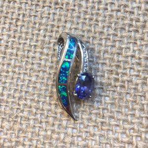 Tanzanite, Australian opal and diamond pendant